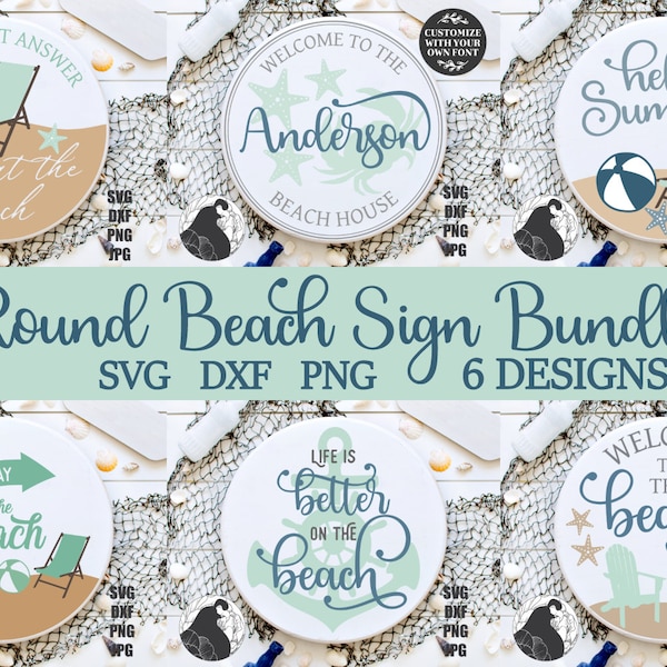 Round Beach Sign SVG Bundle, Summer Door Hanger SVG Designs, Beach House PNG for Sublimation, Cricut, Silhouette, Glowforge