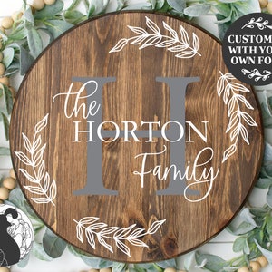 Wreath Monogram Family Last Name Farmhouse Sign SVG, Throw Pillow SVG Design, Wedding Gift SVG, Real Estate Gift, Cricut Files, Silhouette