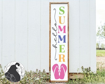 Hello Summer Porch Sign SVG: Vertical Farmhouse Design (Digital Download)