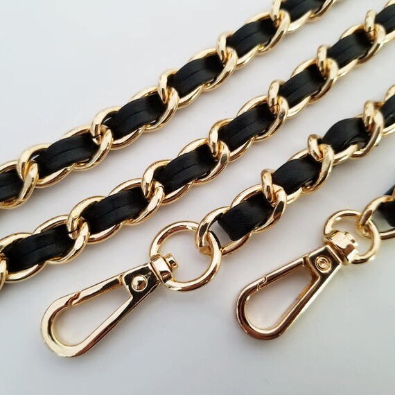 gold chain strap black leather chain purse strap bag handbag Etsy