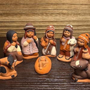 Handmade Peruvian Pottery Nativity Set: Folk Art Christmas Creche