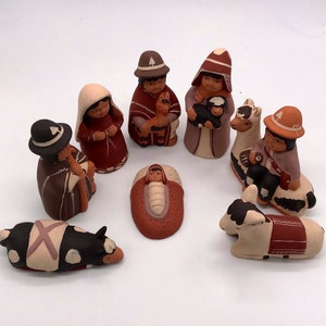 Peruvian Handmade Pottery Nativity Set 8 Christmas Decor, Clay Folk Art Creche, Gift, Child Born (3" tall each) Nacimiento Cusco Small Scene