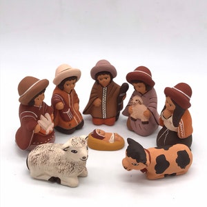Peruvian Handmade Pottery Nativity Set 8 Christmas Decor, Clay Folk Art Creche, Gift,Child Born(2.5" tall each) Nacimiento Cusco Small Scene