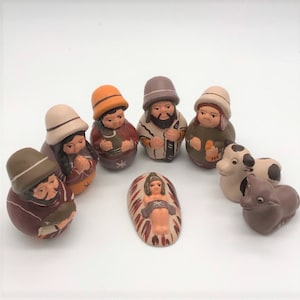 Peruvian Handmade Pottery Nativity Set 8 Christmas Decor, Clay Folk Art Creche, Gift, Child Born (3" tall each) Nacimiento Cusco Small Scene