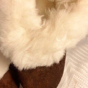 Handmade Peruvian Unisex Classic Baby Alpaca Wool Leather Slippers booties Super Soft Warm Fuzzy Inside and Out Brown image 3