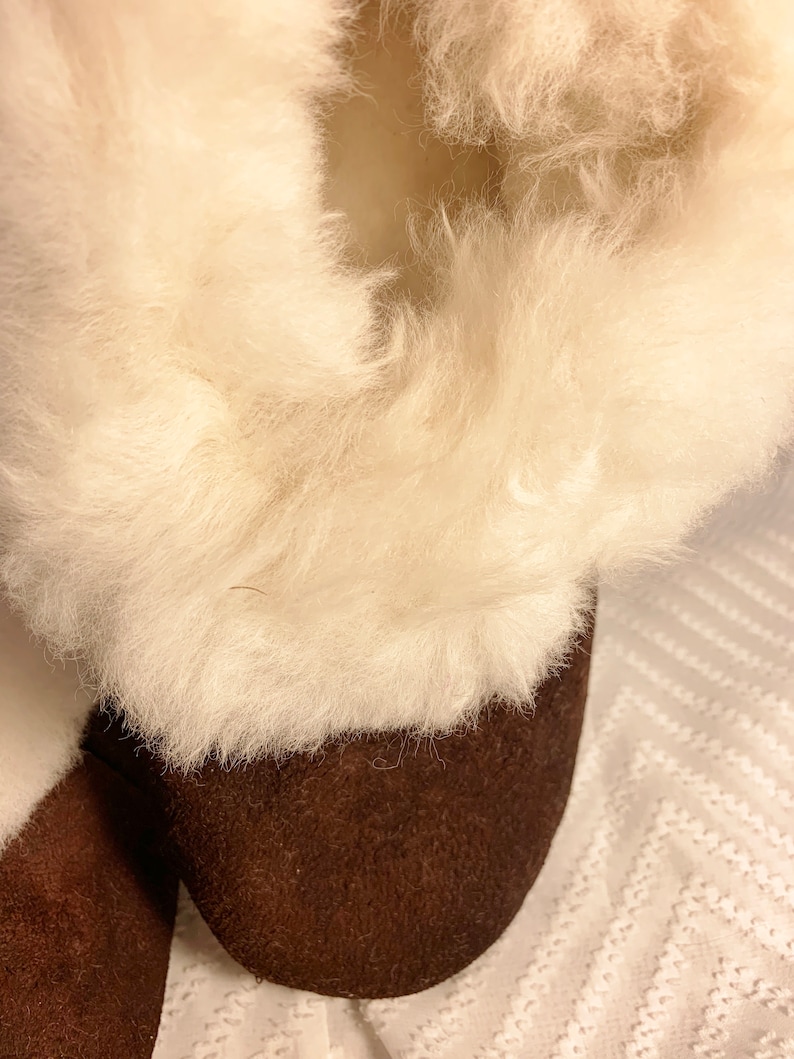 Handmade Peruvian Unisex Classic Baby Alpaca Wool Leather Slippers booties Super Soft Warm Fuzzy Inside and Out Brown image 3