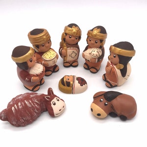 Peruvian Handmade Pottery Nativity Set – 8-Piece Clay Christmas Crèche Scene, 3” Tall Folk Art Nacimiento from Cusco, Religious Gift