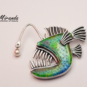 Anglerfish Pendant - Contemporary Jewelry - Cloisonne Enamel - Silver - One of a kind