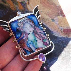 Mermaid, Cloisonne Enamel Pendant, One of a Kind Gift, Statement Jewelry, Wearable Art
