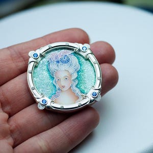 Marie Antoniette, Cloisonne Enamel Pendant, Wearable Art Jewelry, Sterling Silver