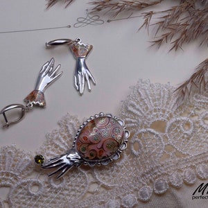 Georgian Cloisonne Enamel Pendant/Brooch, Unique Handmade Silver Jewelry, wearable Art