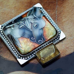loving Horses Pendant, One of a Kind Jewelry, Georgian Cloisonne Enamel, Sterling silver Statement Pendant, Wearable Art