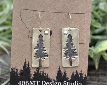 Fine Silver Pine Tree Earrings