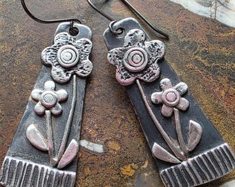 Whimsical Daisy Earrings in Fine Silver, Artisan