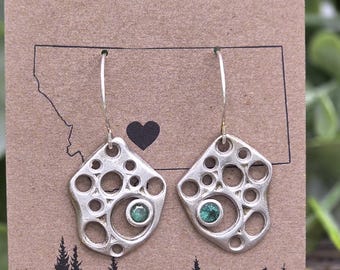 Riddled with Holes-  Artisan Fine Silver Earrings with Lab Created Paraiba Tourmaline Stone