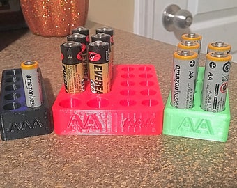 Battery Storage Holder AA & AAA for Shelf or Drawers (Different Size Options Available)