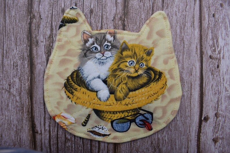 Cat Head Coaster Holiday Coaster Kitty Coaster 2 Cats in Beach Hat