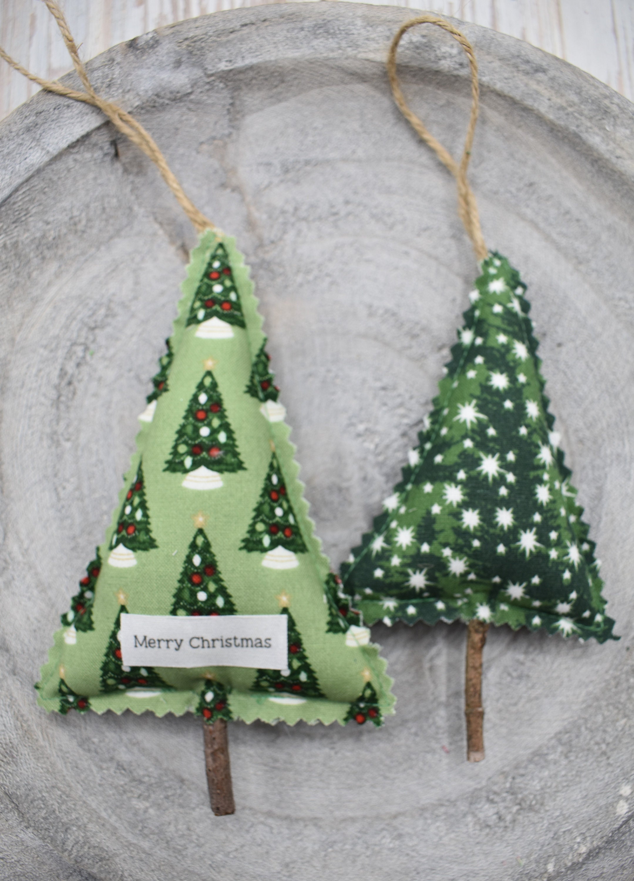 Fabric Christmas Tree Ornament Pair Fabric Winter Tree Etsy