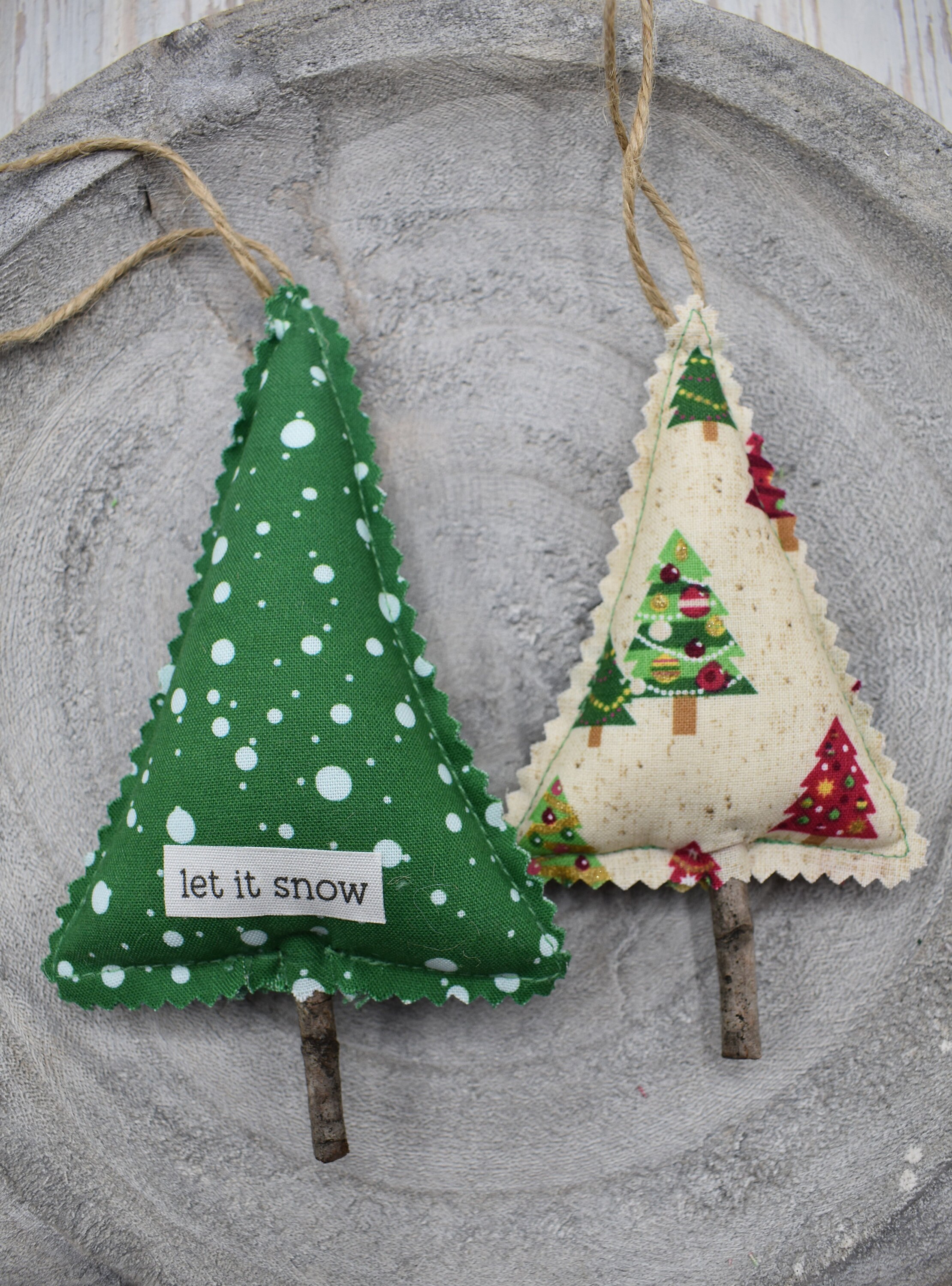Fabric Christmas Tree Ornament Pair Fabric Winter Tree Etsy