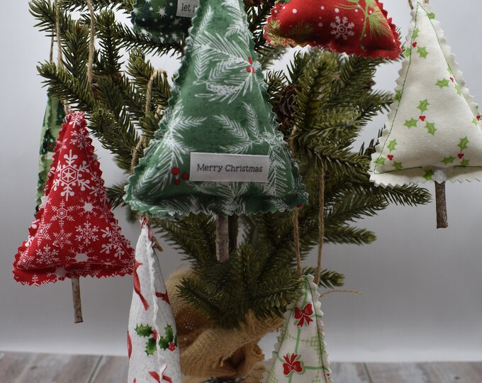 Fabric Christmas Tree Ornament Pair Fabric Winter Tree Ornament