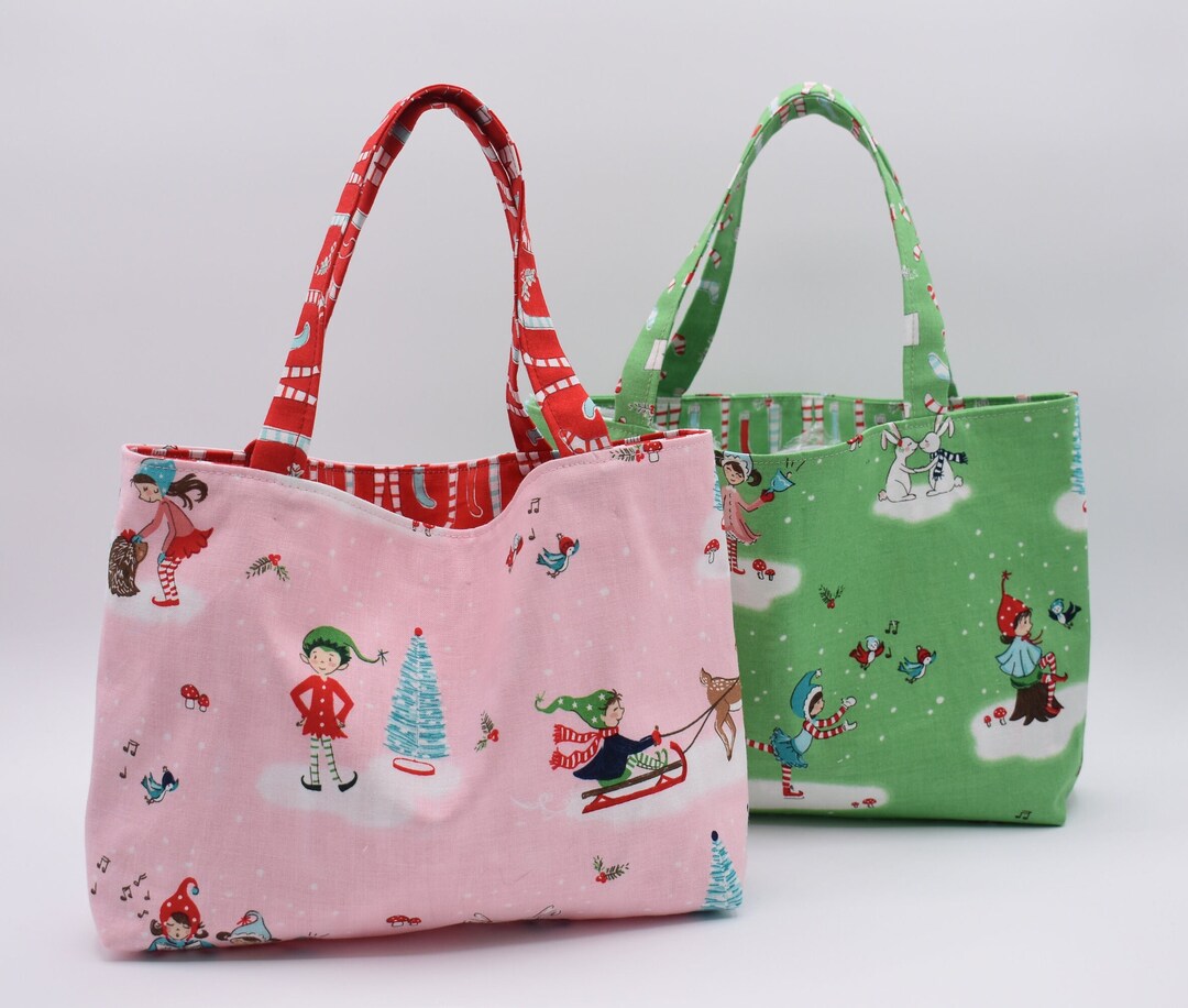 Mini Handmade Pixie Noel Tote Bag Reusable Small Size Gift Bag Holiday