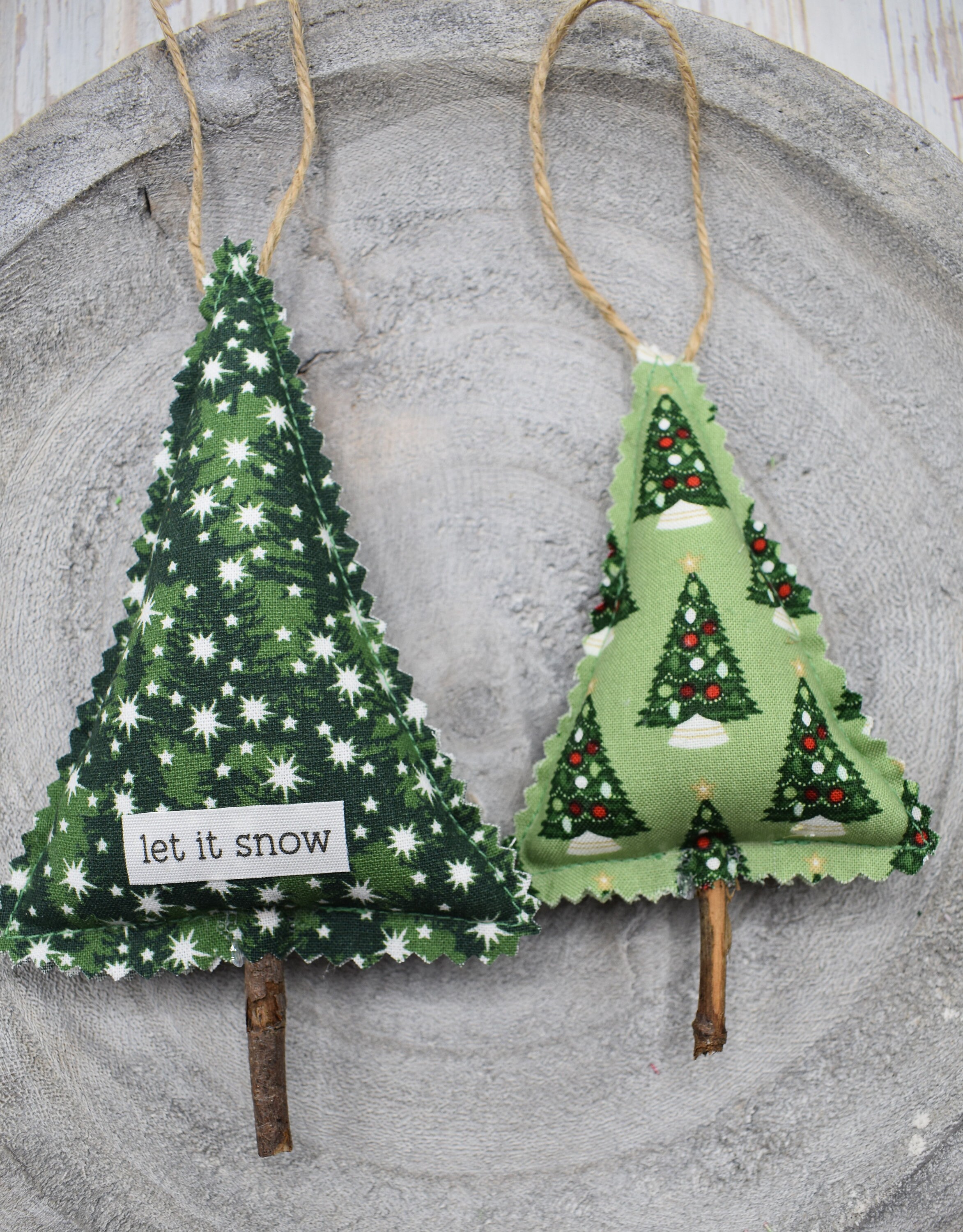 Fabric Christmas Tree Ornament Pair Fabric Winter Tree Etsy