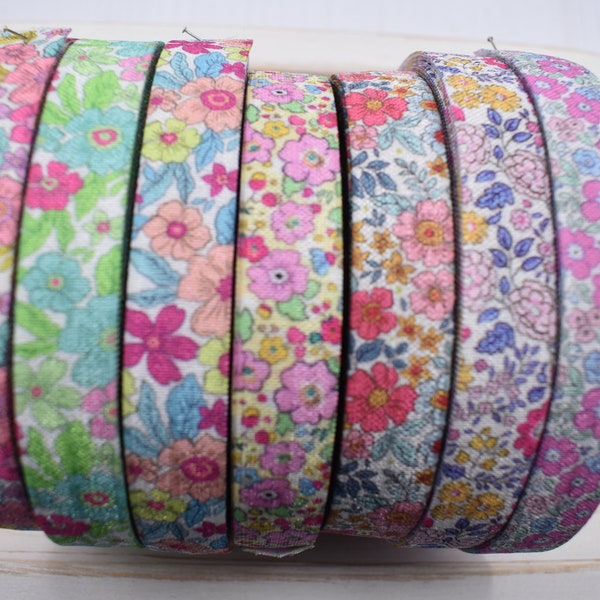 5/8 Floral Fold Over Elastic Ribbon | 5/8 Decorative Fold Over Elastic Ribbon | FOE Stretch Ribbon