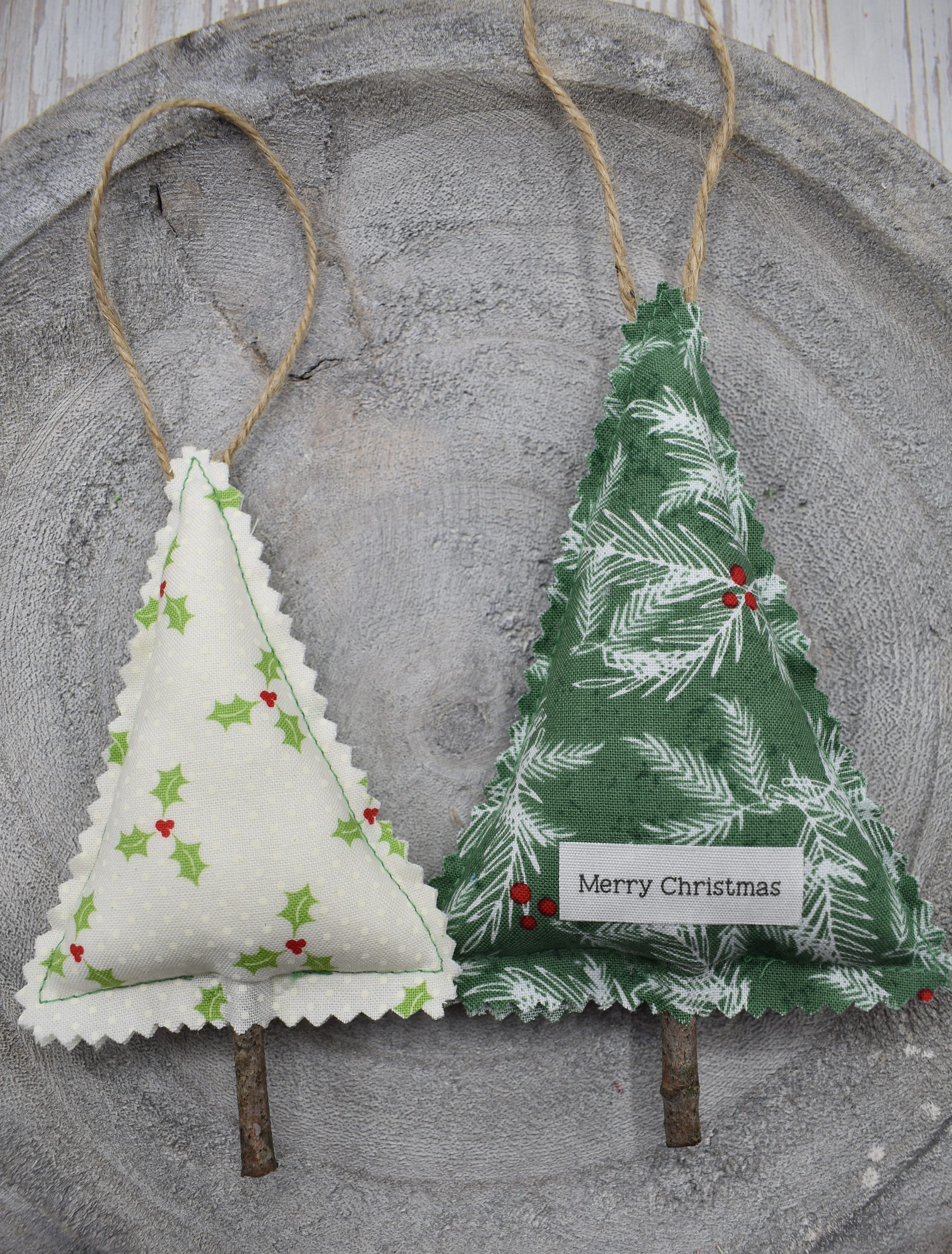 Fabric Christmas Tree Ornament Pair Fabric Winter Tree Etsy