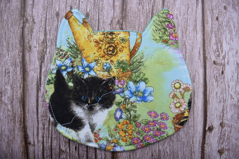 Cat Head Coaster Holiday Coaster Kitty Coaster Cat in Flowers