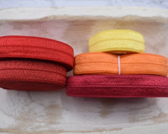 5/8 Solid Fold Over Elastic Ribbon | 5/8 Decorative Fold Over Elastic Ribbon | FOE Stretch Ribbon