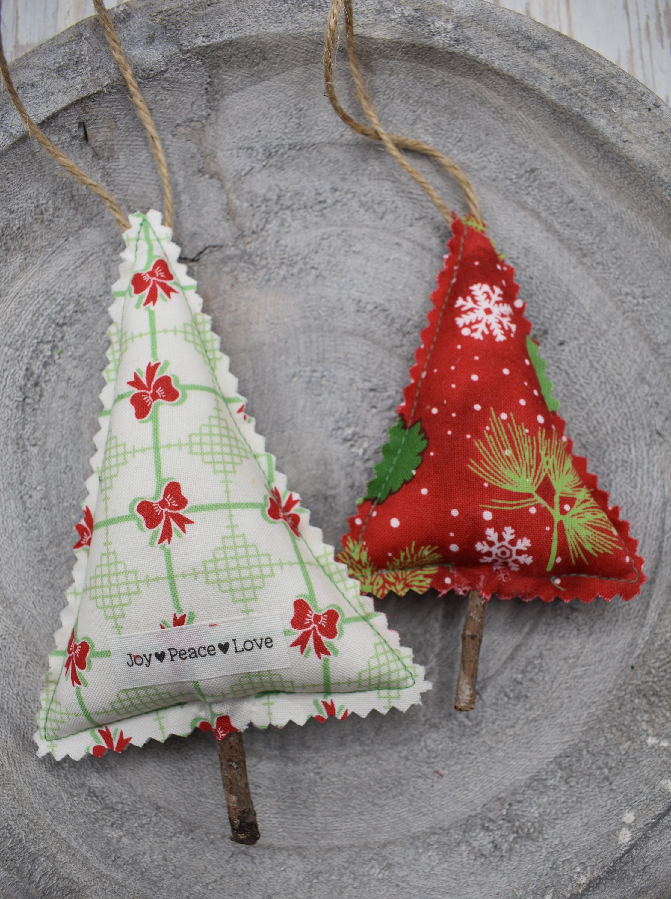 Fabric Christmas Tree Ornament Pair Fabric Winter Tree Etsy