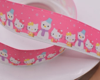 7/8 Character Kitty Winter Grosgrain Ribbon | 7/8 Decorative Ribbon | 7/8 Grosgrain Ribbon