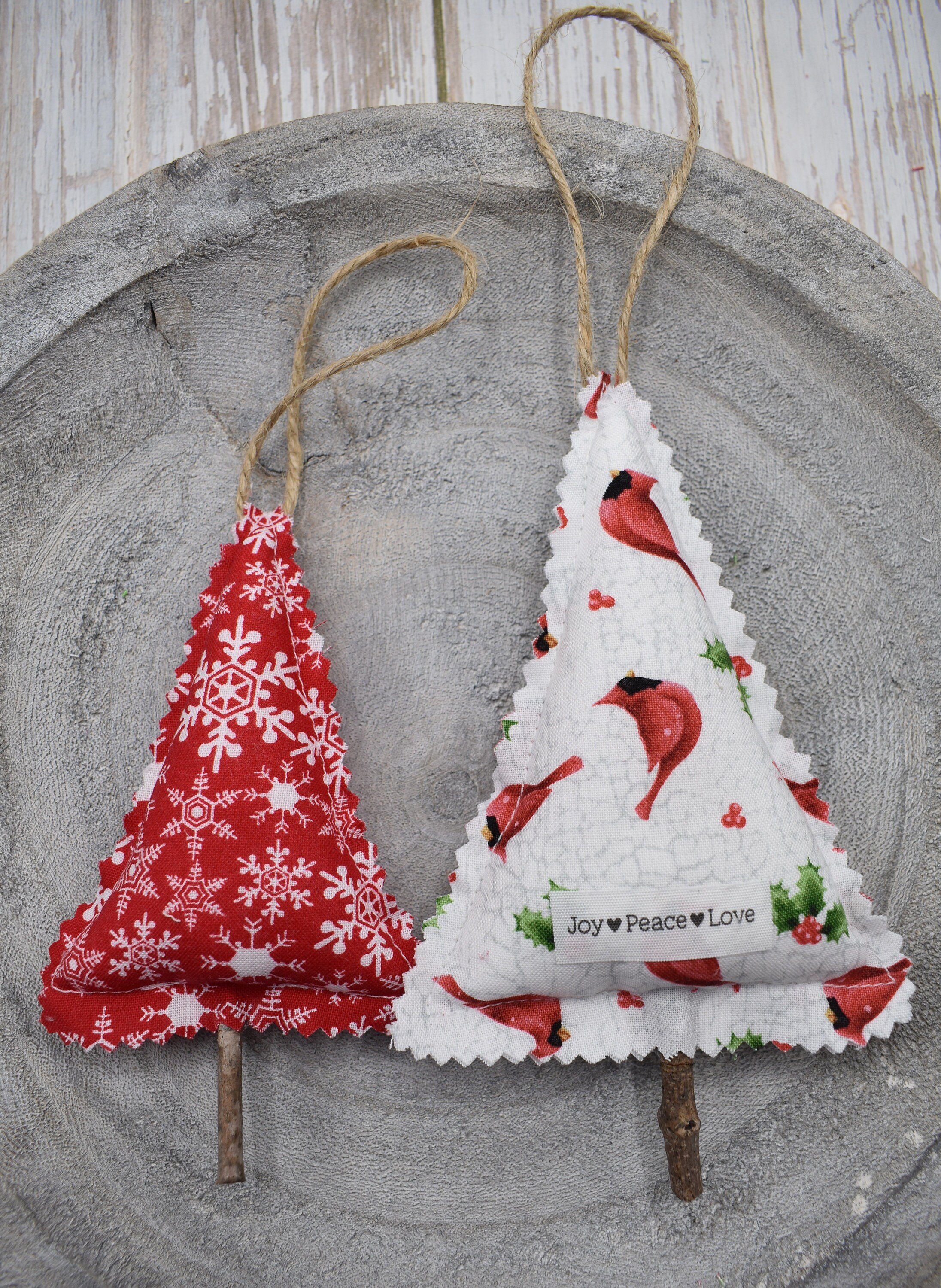 Fabric Christmas Tree Ornament Pair Fabric Winter Tree Etsy