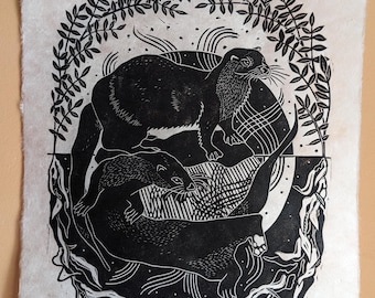 Impression lino loutre / oeuvre d'art originale