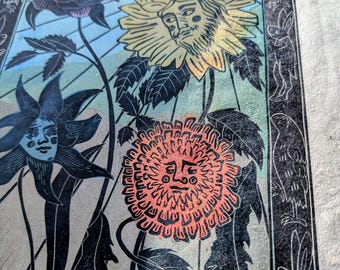 Medieval Flowers 'A Shared Secret' -  Limited edition lino print / original art