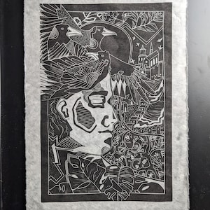 Limited edition lino print 'Three Crows'/ original art