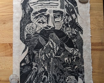 O Mar, o Mar - Impressão em linóleo de edição limitada / arte original