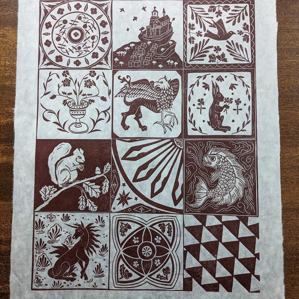 Medieval Tiles - Limited edition lino print / original art
