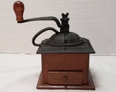 Vintage Coffee Grinder Old Farmhouse Country Décor, Cast iron top Wood box