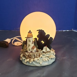 Vintage Lighthouse Silhouette Blow Mold Moon Resin Table TV Lamp Works 8&quot; Tall