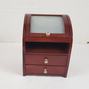 BSD Etched Glass Lift Top Two Drawer Jewelry Box 5.5" x 7.5" x 6.5"