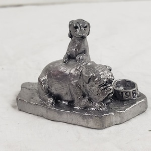 Michael Ricker Pewter Dog on Pig 3&quot; x 2&quot; x 2&quot;