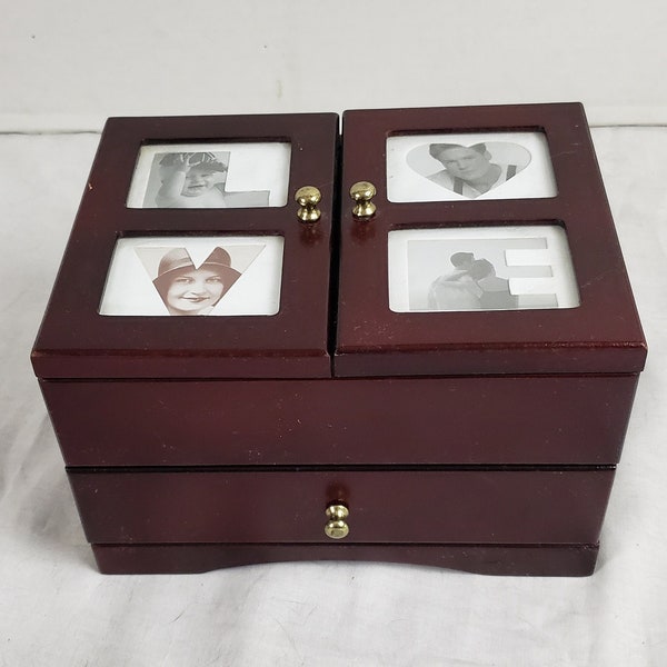 Picture Frame Jewelry Box Flip Doors and Single Drawer 8" x 6" x 5"