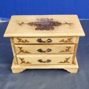 Embossed Jewelry Music Box Mirror Single Drawer 6&quot; x 8.5&quot;