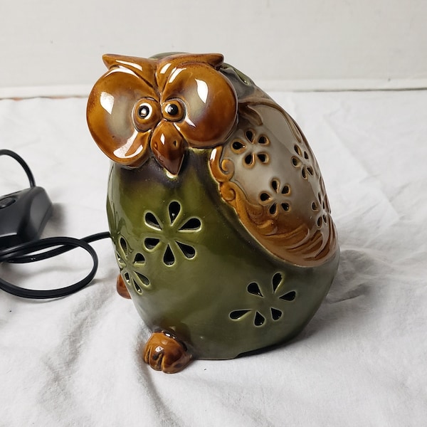 Ceramic Owl Night Light Table TV Lamp 7" Tall w/Dimmer