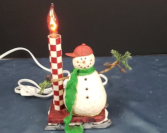 Vintage Keramik Weihnachten Schneemann Nachtlicht Dekoration Lampe 24 cm Hoch