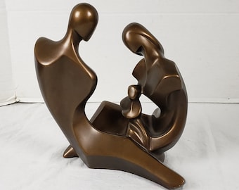 Austin productions sculpture statue man, woman and child signed 11.5&quot; x 11&quot;