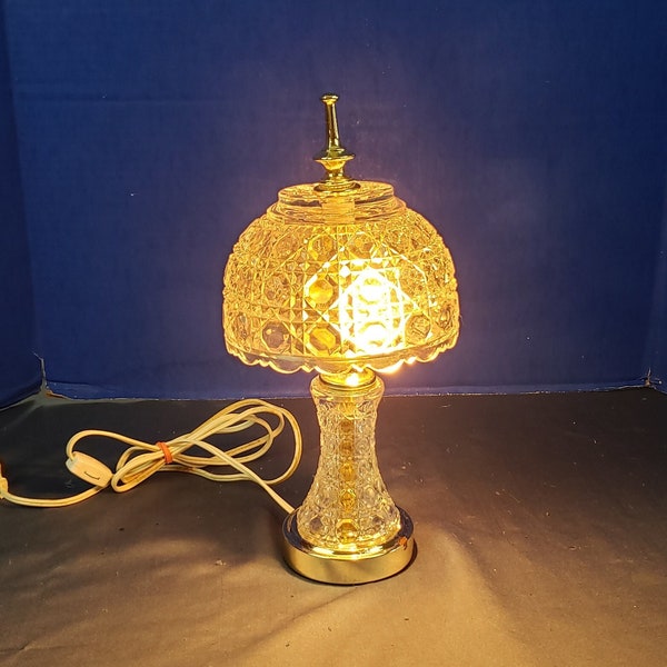 Vintage Heavy Crystal Leaded Glass Table Desk Lamp Light Chrome Base 13" Tall