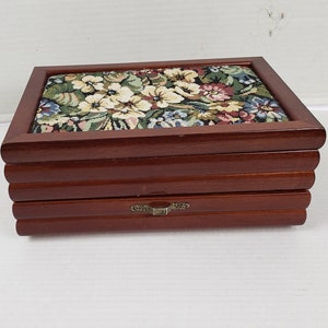 Needlepoint Wood Jewelry Box w/Drawer 11" x 8" x 5"