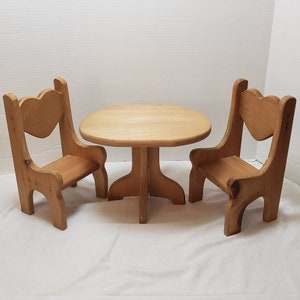 Kitchen Doll Furniture 3 pcs Unfinished Dining Set Table and 2 Chairs
